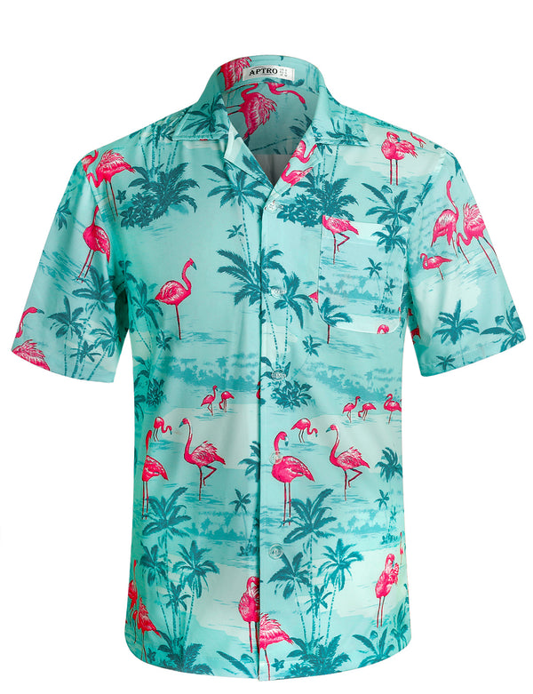 APTRO Men's Hawaiian Shirt Short Sleeve 4 Way Stretch Button Down Beach Shirts