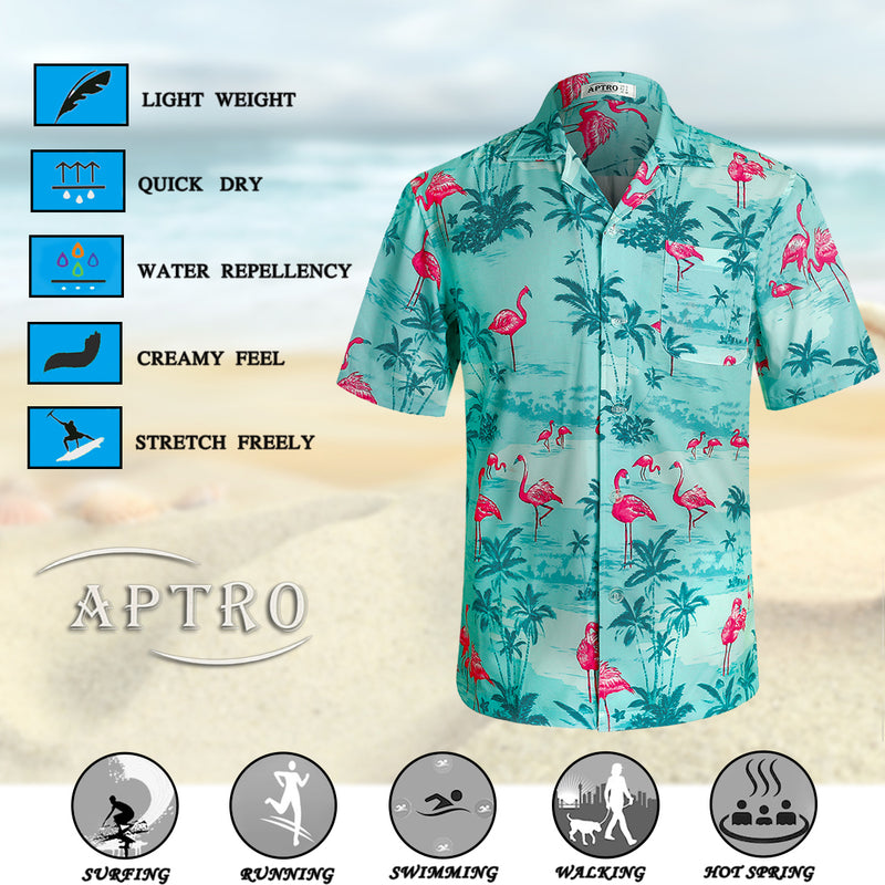 APTRO Men's Hawaiian Shirt Short Sleeve 4 Way Stretch Button Down Beach Shirts
