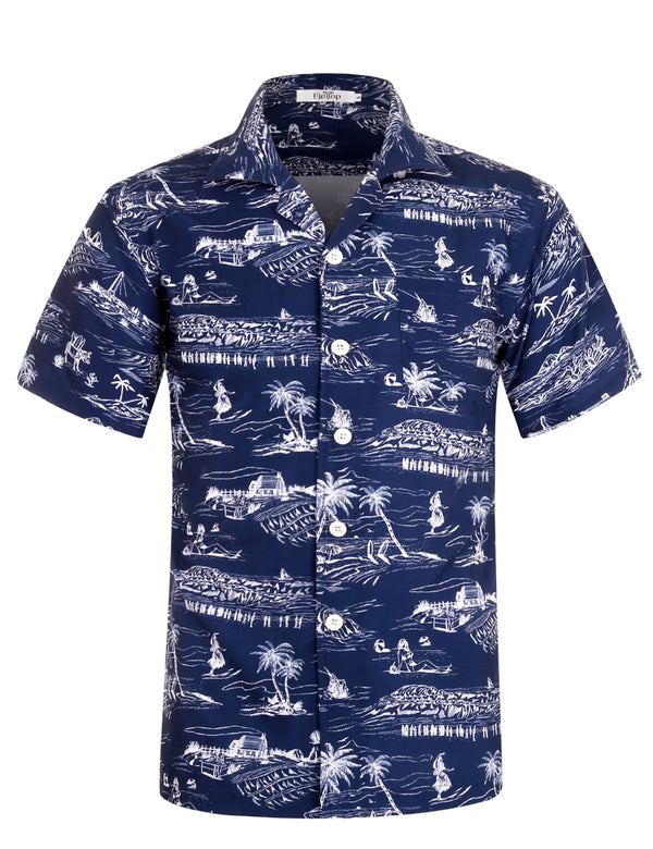 APTRO Short Sleeve 4 Way Stretch Button Down Mens Hawaiian Shirt