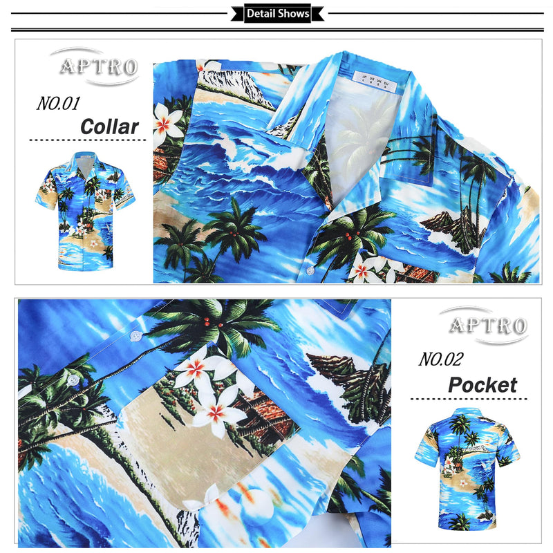 APTRO Men's Hawaiian Shirt Summer Beach Tropical Short Sleeve Button Down Shirt