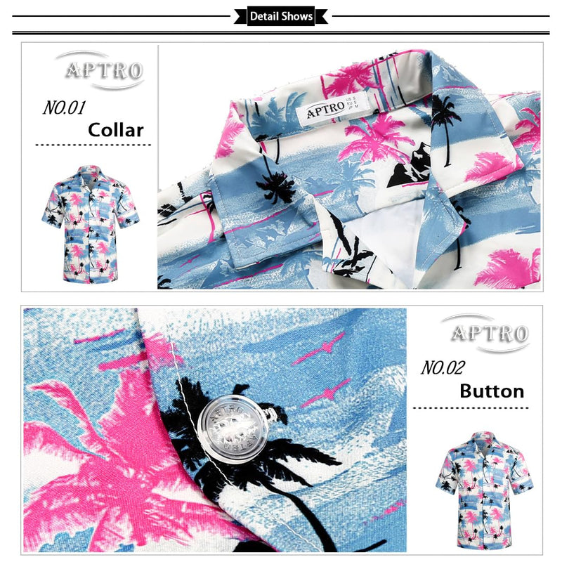 APTRO Mens Hawaiian Shirt Short Sleeve 4 Way Stretch Button Down Beach Shirts