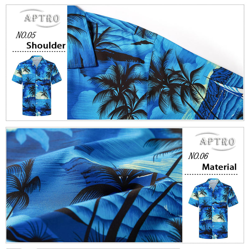 APTRO Men's Hawaiian Shirt Summer Beach Tropical Short Sleeve Button Down Shirt