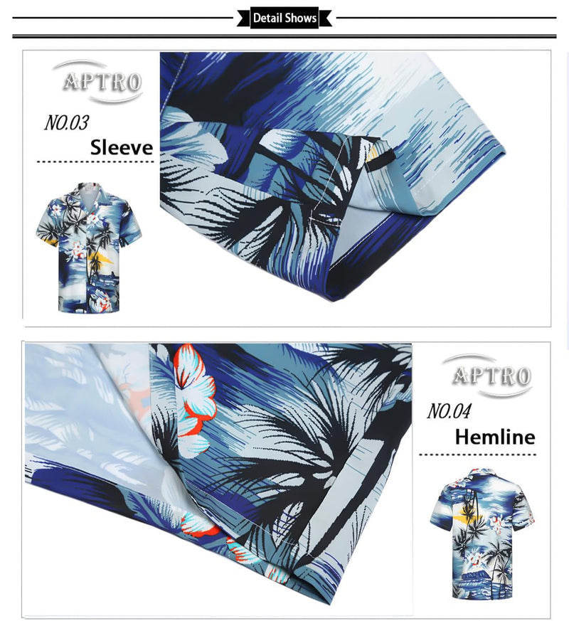 APTRO Men's Hawaiian Shirt Summer Beach Tropical Short Sleeve Button Down Shirt