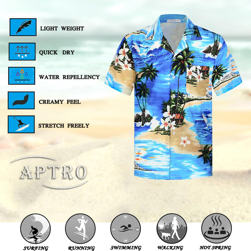 APTRO Men's Hawaiian Shirt Summer Beach Tropical Short Sleeve Button Down Shirt