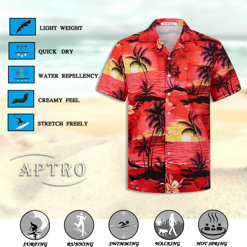 APTRO Men's Hawaiian Shirt Summer Beach Tropical Short Sleeve Button Down Shirt