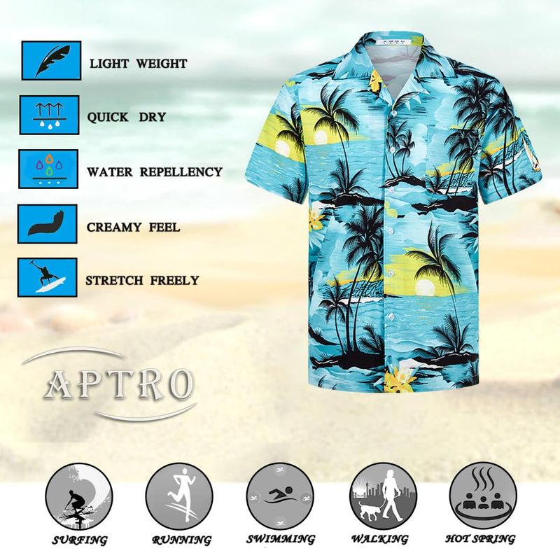 APTRO Men's Hawaiian Shirt Summer Beach Tropical Short Sleeve Button Down Shirt