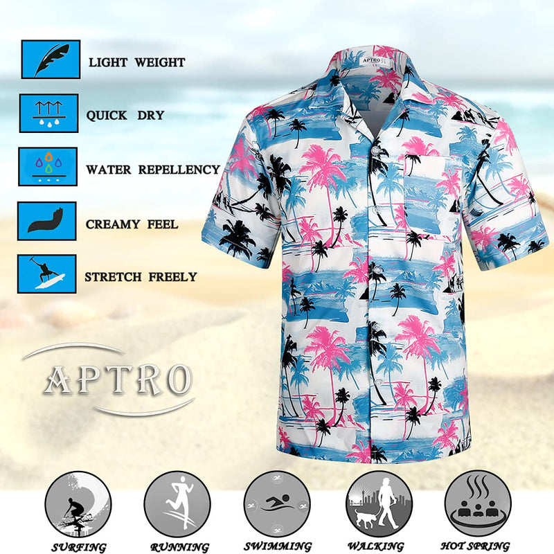 APTRO Men's Hawaiian Shirt Summer Beach Tropical Short Sleeve Button Down Shirt