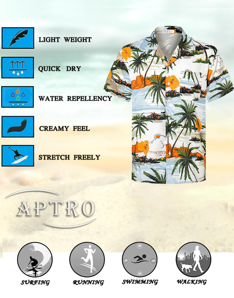 APTRO Men's Hawaiian Shirt Summer Beach Tropical Short Sleeve Button Down Shirt