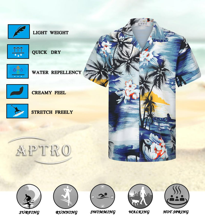 APTRO Men's Hawaiian Shirt Summer Beach Tropical Short Sleeve Button Down Shirt