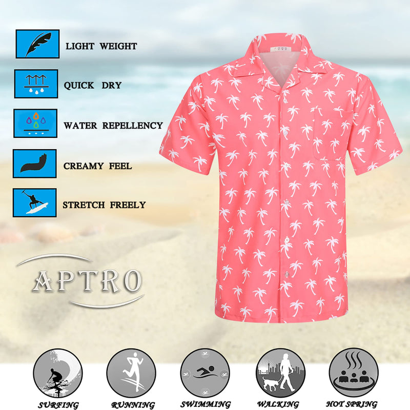 APTRO Men's Hawaiian Shirt Summer Beach Tropical Short Sleeve Button Down Shirt