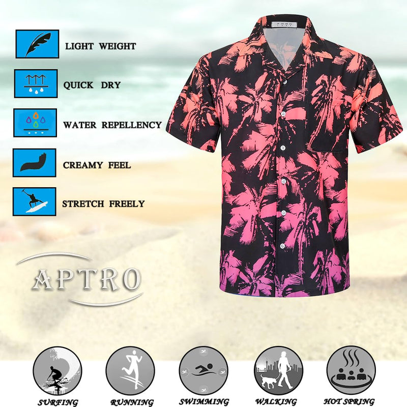 APTRO Men's Hawaiian Shirt Summer Beach Tropical Short Sleeve Button Down Shirt