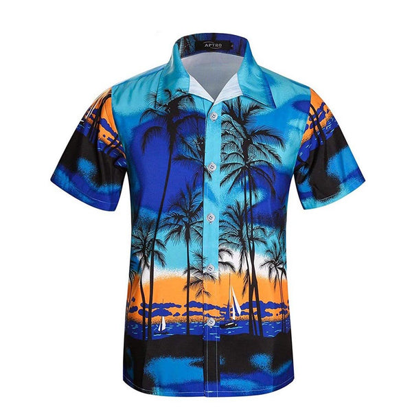Men's Palm Tree Hawaiian Shirt Short Sleeve Beach Shirts - Aptro Fashion
