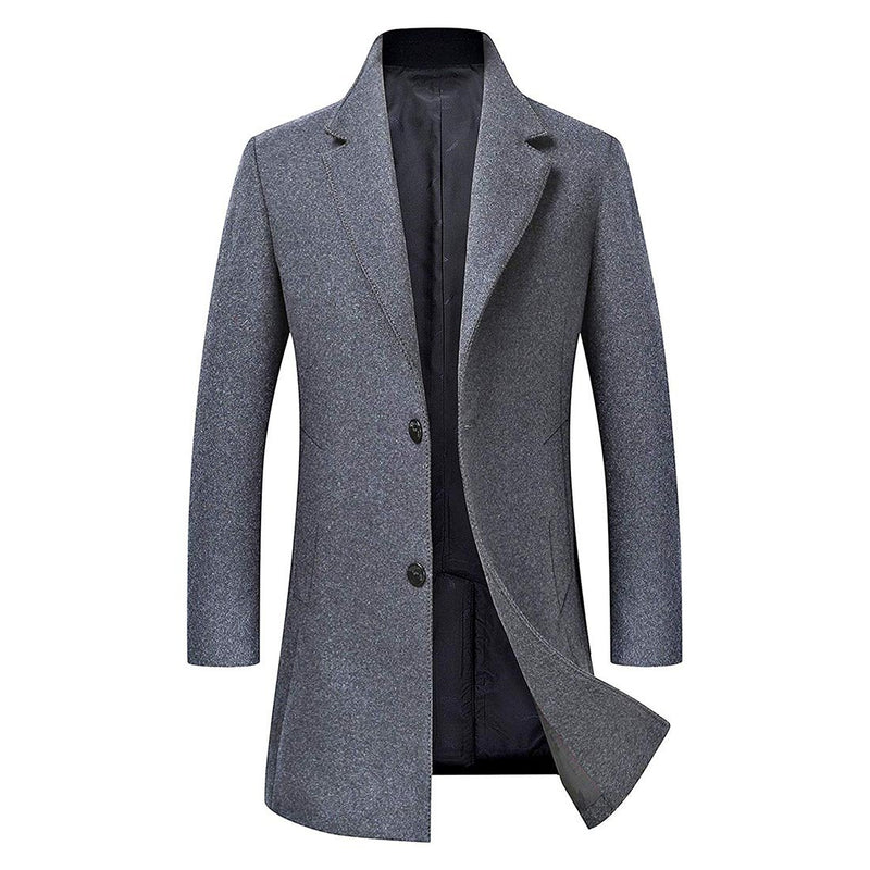 Men's Trench Coat Wool Blend Slim Fit Jacket Business Top Coat - Aptro