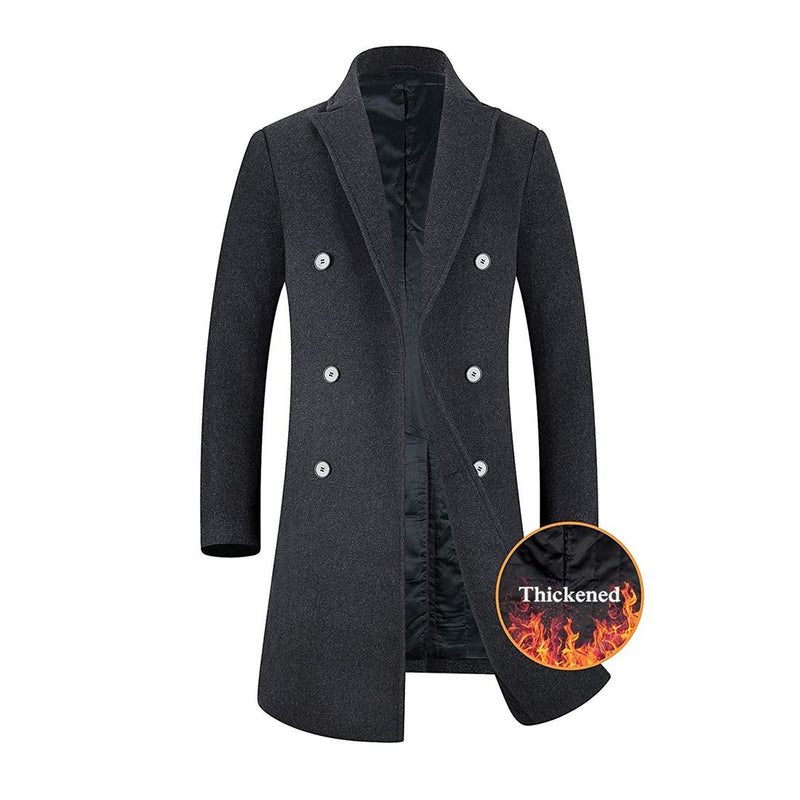 Men's Wool Trench Coat French Long Jacket Winter Business Top Coat - Aptro