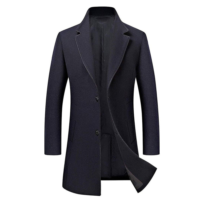 Men's Trench Coat Wool Blend Slim Fit Jacket Business Top Coat - Aptro