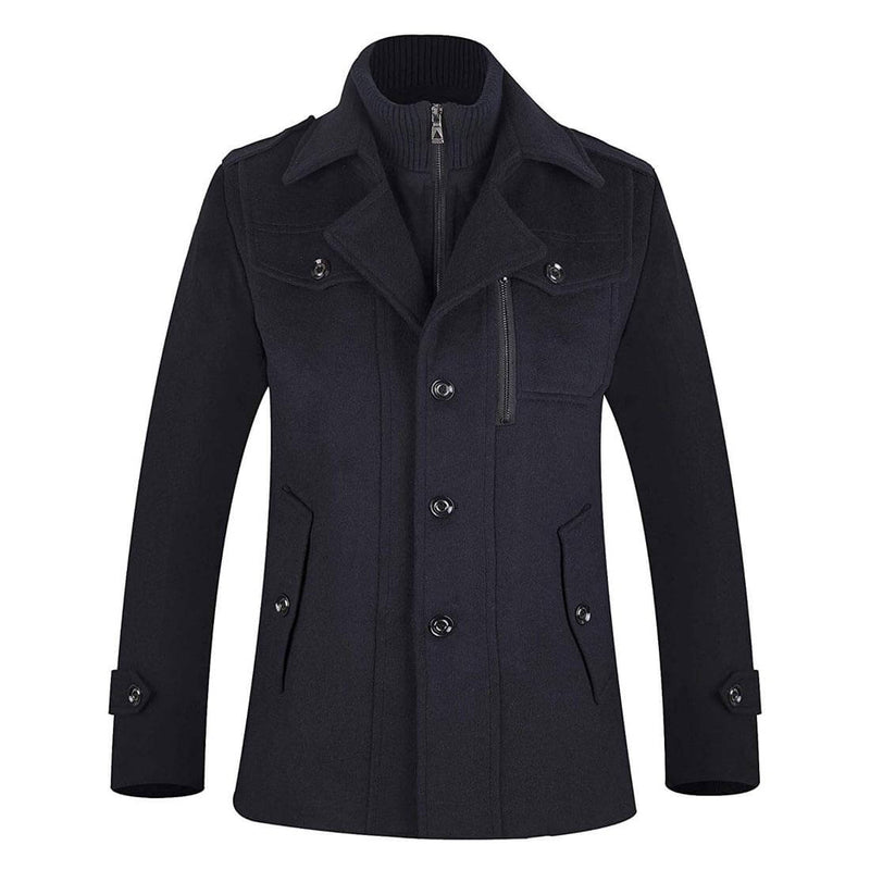 Men's Winter Coat Single Breasted Wool Pea Coat Fleece Jacket - Aptro