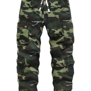 Men's Cotton Cargo Work Pants with Elastic Waist