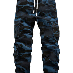 Men's Cotton Cargo Work Pants with Elastic Waist