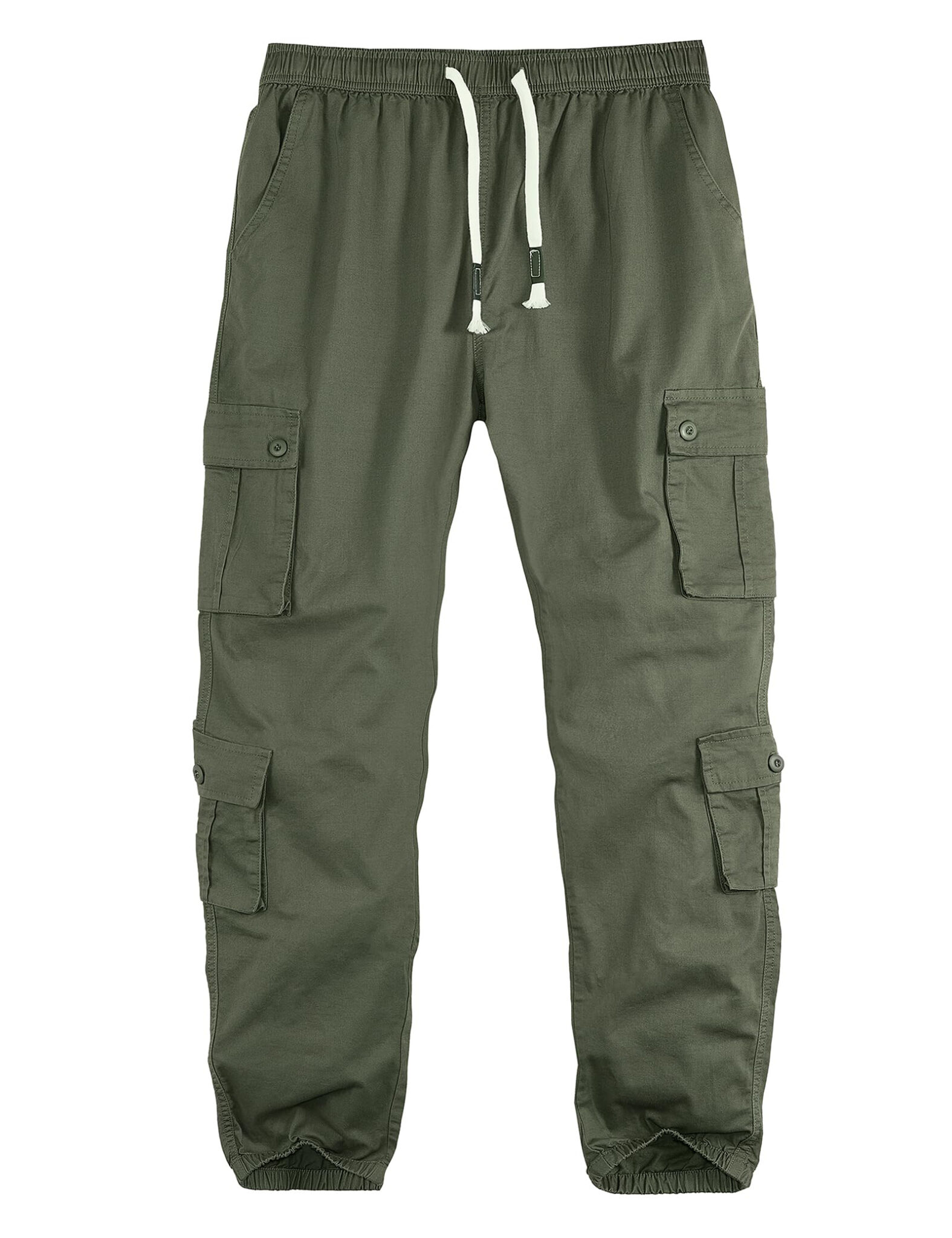 Men's Cotton Cargo Work Pants with Elastic Waist