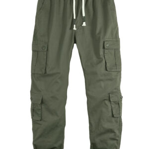 Men's Cotton Cargo Work Pants with Elastic Waist