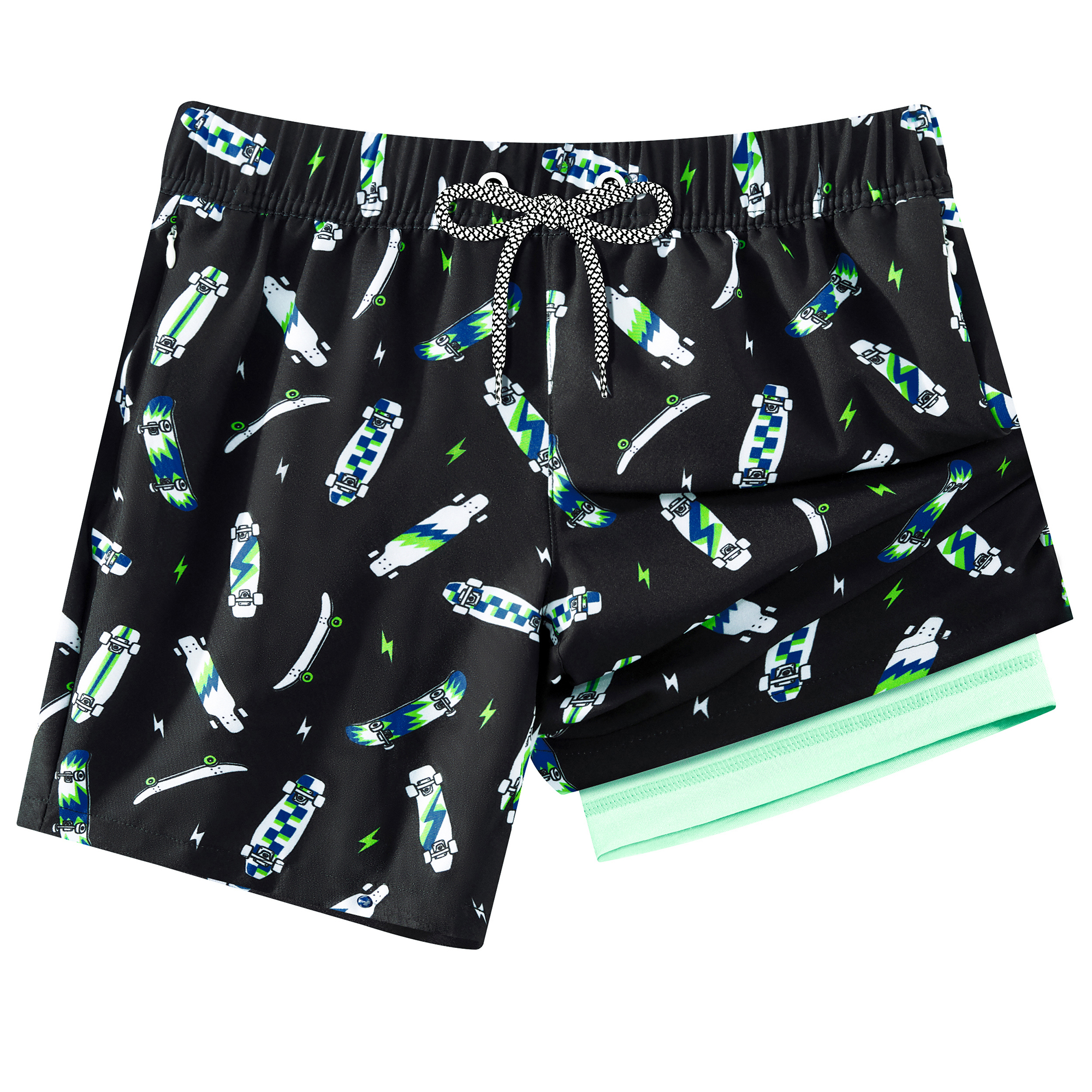 Boys 2-in-1 Swim Trunks with Zipper Pockets