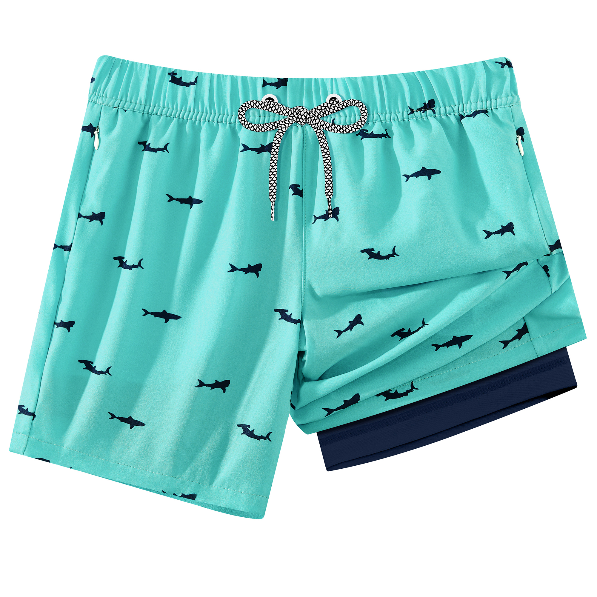 Boys 2-in-1 Swim Trunks with Zipper Pockets