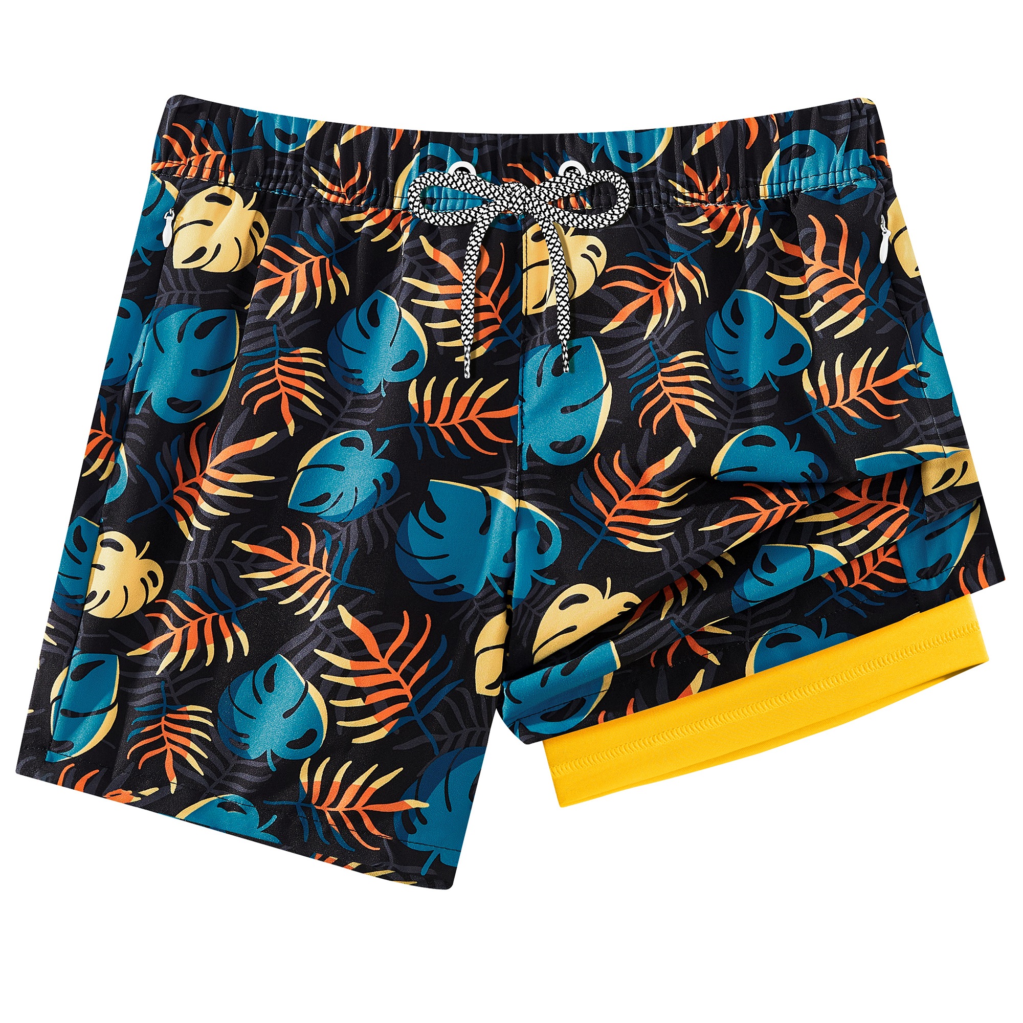 Boys 2-in-1 Swim Trunks with Zipper Pockets