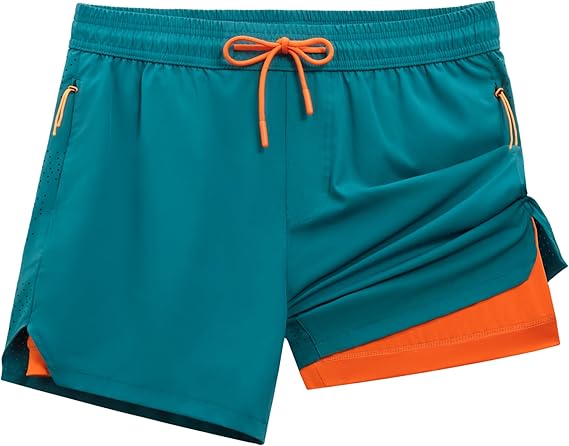 Men's 5" Athletic Shorts 2-in-1 with Liner & Zip Pockets