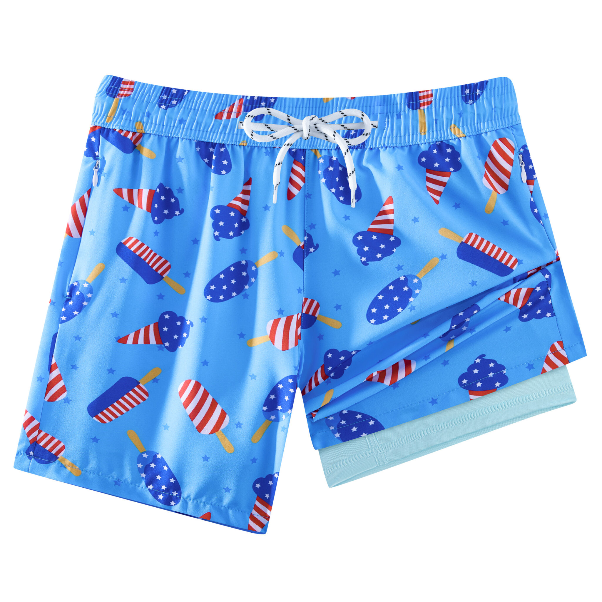 Boys 2-in-1 Swim Trunks with Zipper Pockets