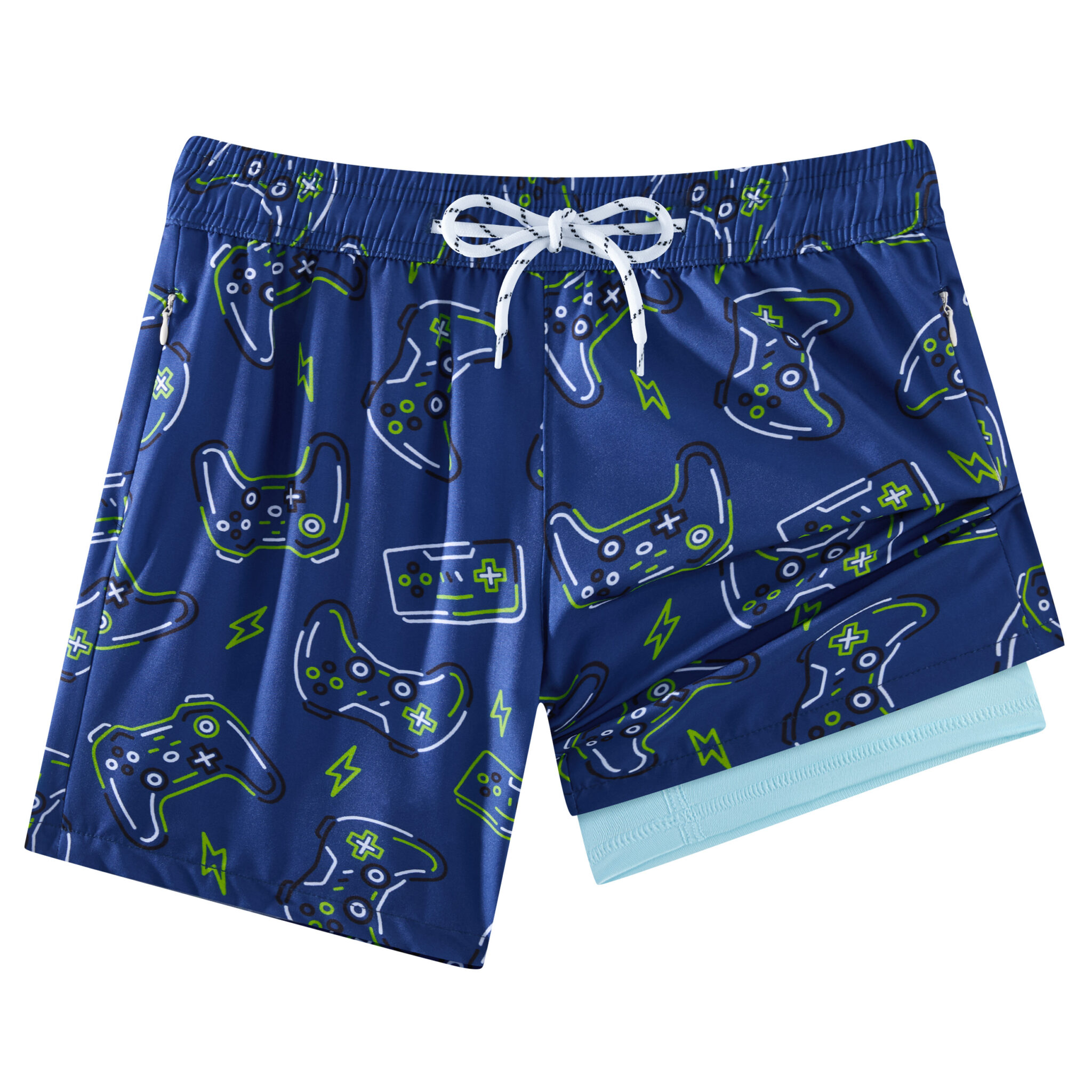 Boys 2-in-1 Swim Trunks with Zipper Pockets
